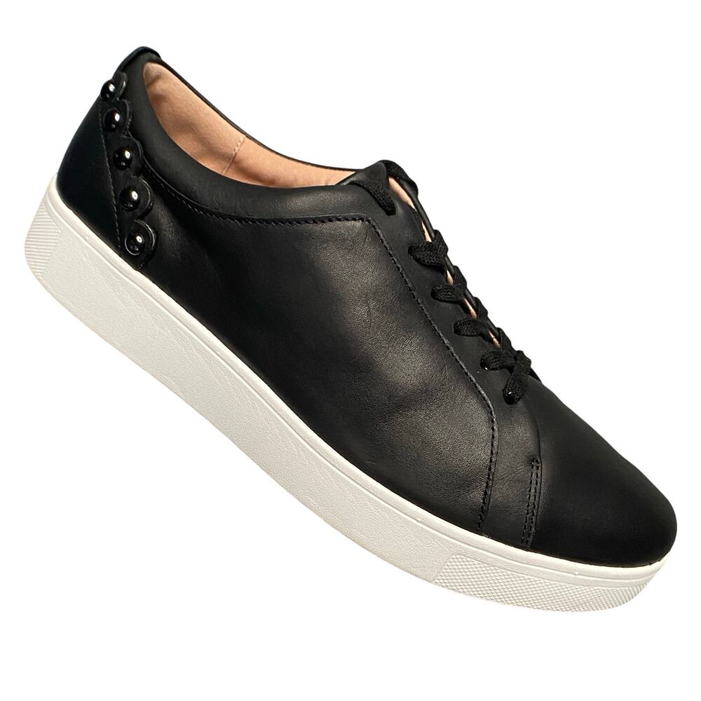 Fitflop Rally Scallop Sneakers Women Sz 11 Black Leather Decorative Studded
